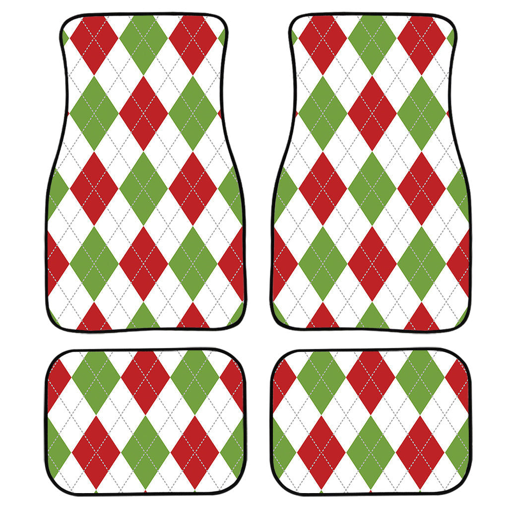 White Red And Green Argyle Pattern Print Front And Back Car Floor Mats/ Front Car Mat