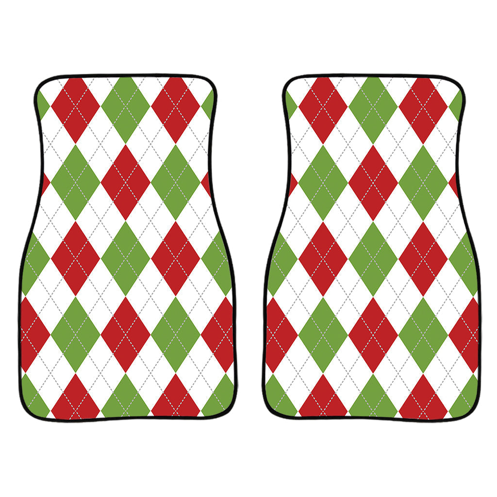 White Red And Green Argyle Pattern Print Front And Back Car Floor Mats/ Front Car Mat