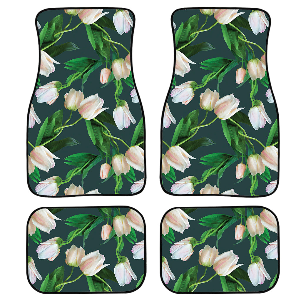 White Tulip Pattern Print Front And Back Car Floor Mats/ Front Car Mat