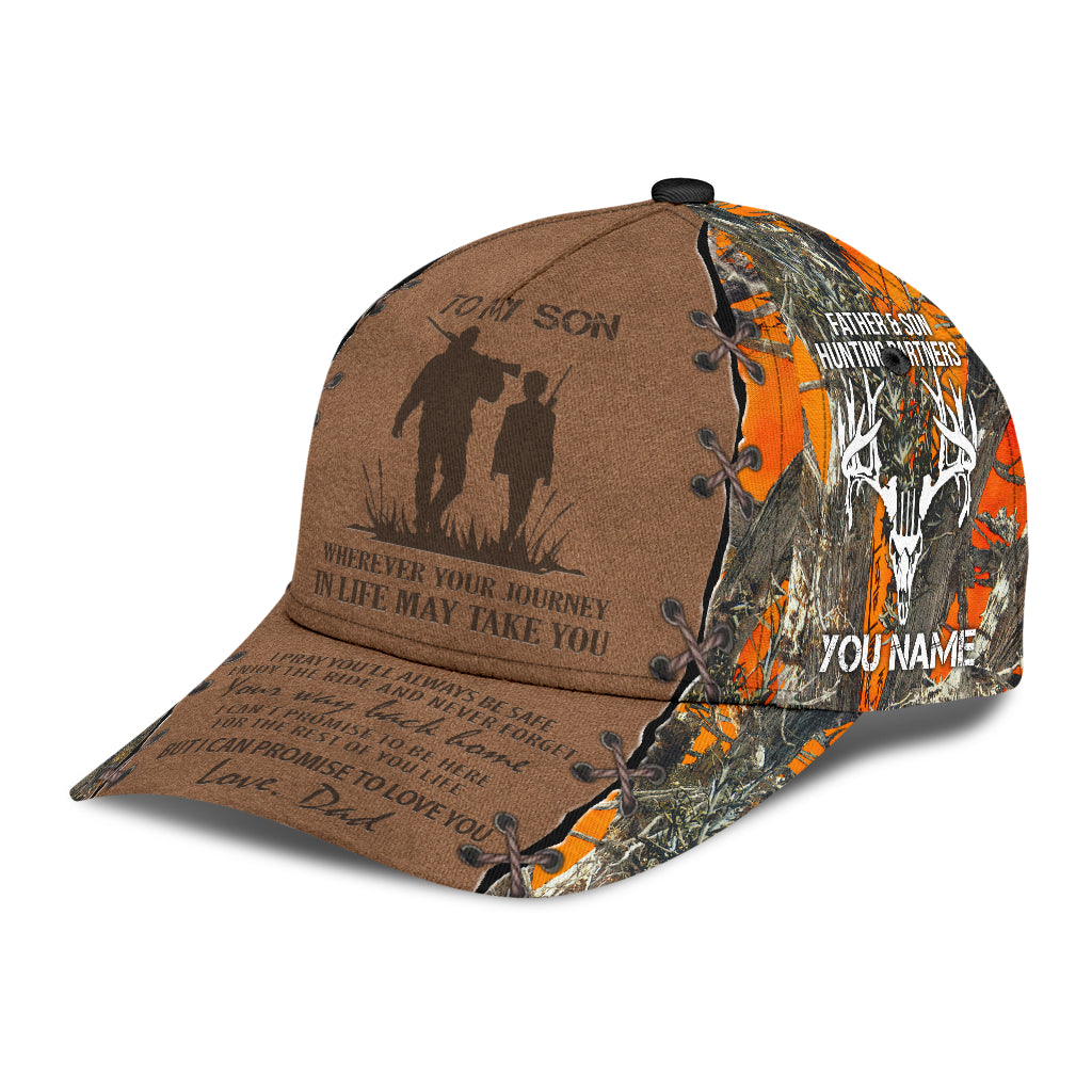 Personalized Hunting Dad To My Son Baseball Cap Orange Camo Pattern Classic Hunting Dad Cap