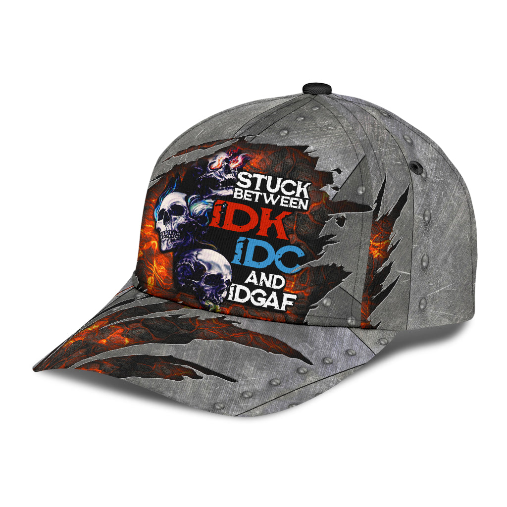3D Full Printed Fire Skull Cap Hat/ Stuck Between Idk Idc And Idgaf Skull Cap