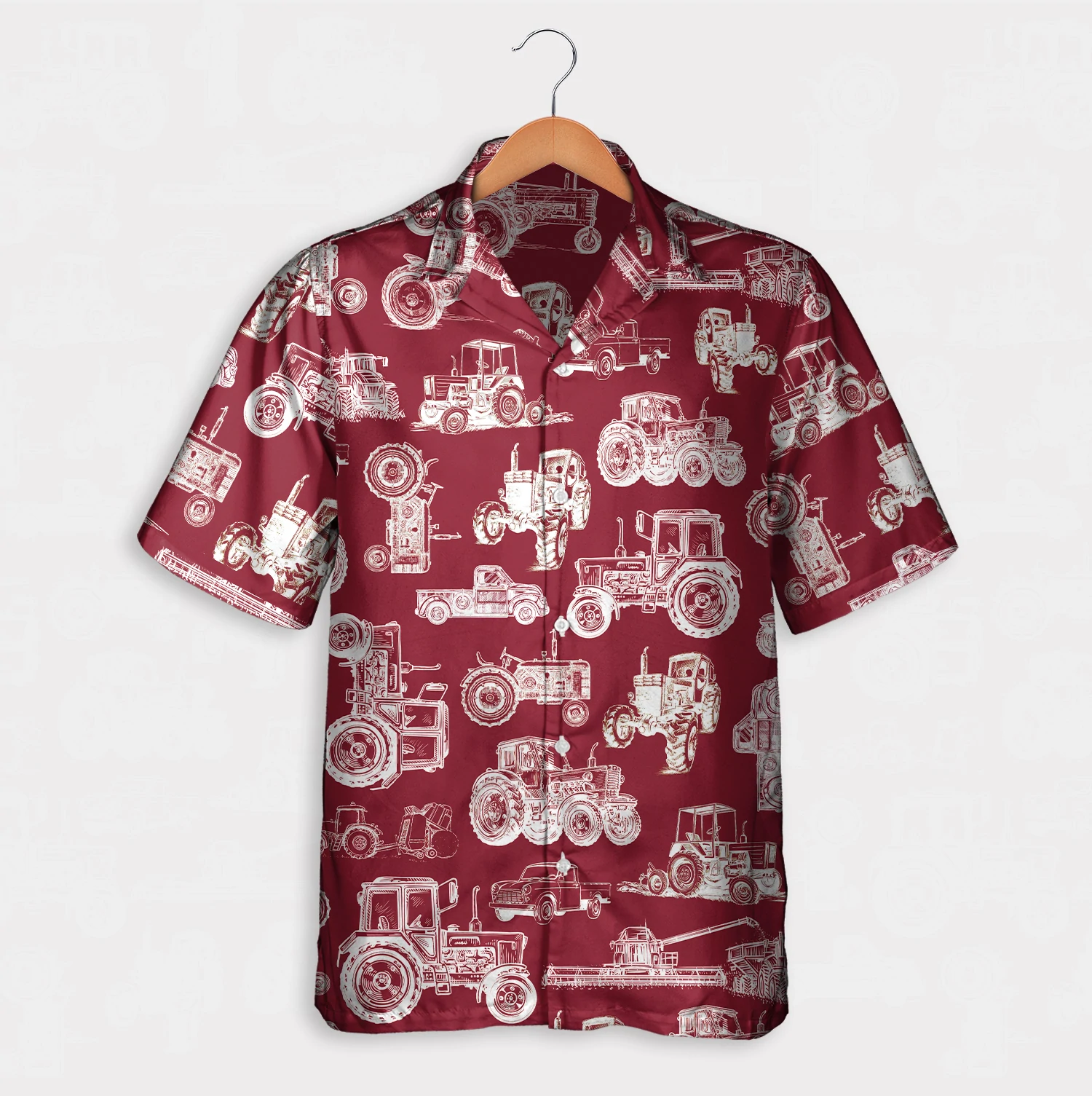 Tractor pattern white and blue/ red/ green Hawaiian Shirt/ Summer gift/  Short Sleeve Aloha Beach Shirt