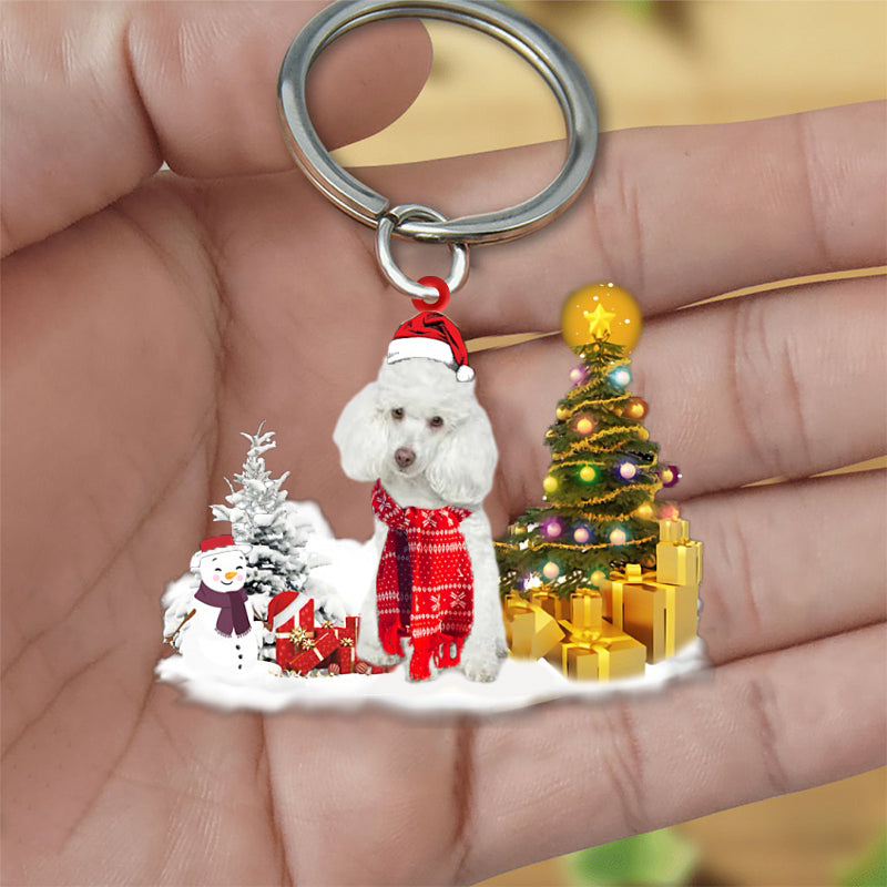 White Poodle Early Merry Christmas Acrylic Keychain Dog Keychain