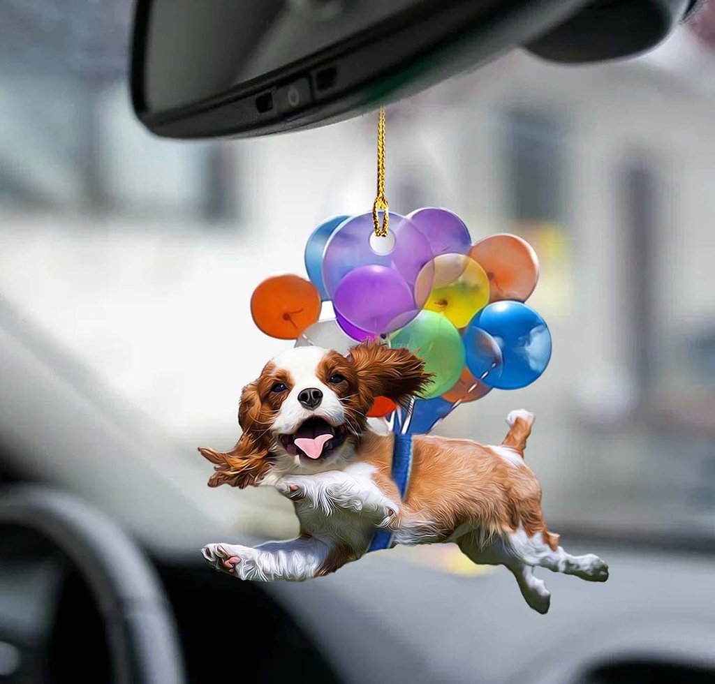 Cavalier King Charles Spaniel Dog Fly With Bubbles Car Hanging Ornament Dog Ornament Coolspod