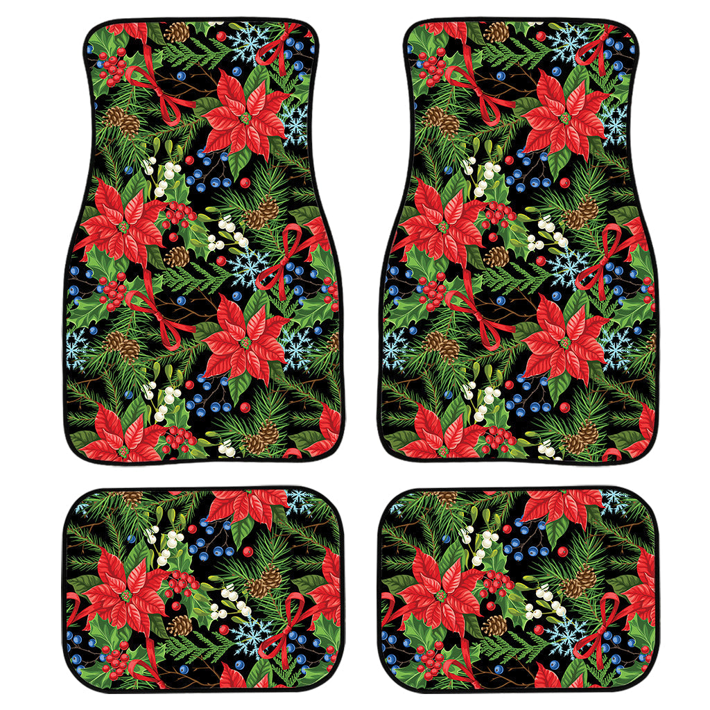 Xmas Poinsettia Pattern Print Front And Back Car Floor Mats/ Front Car Mat