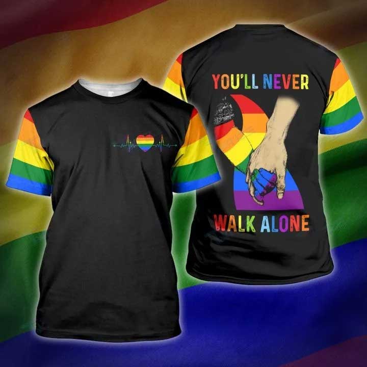 Gaymer 3D T Shirt. Lgbt Rainbow You Will Never Walk Alone 3D All Over Printed Shirt/ Gift For Gay Friend