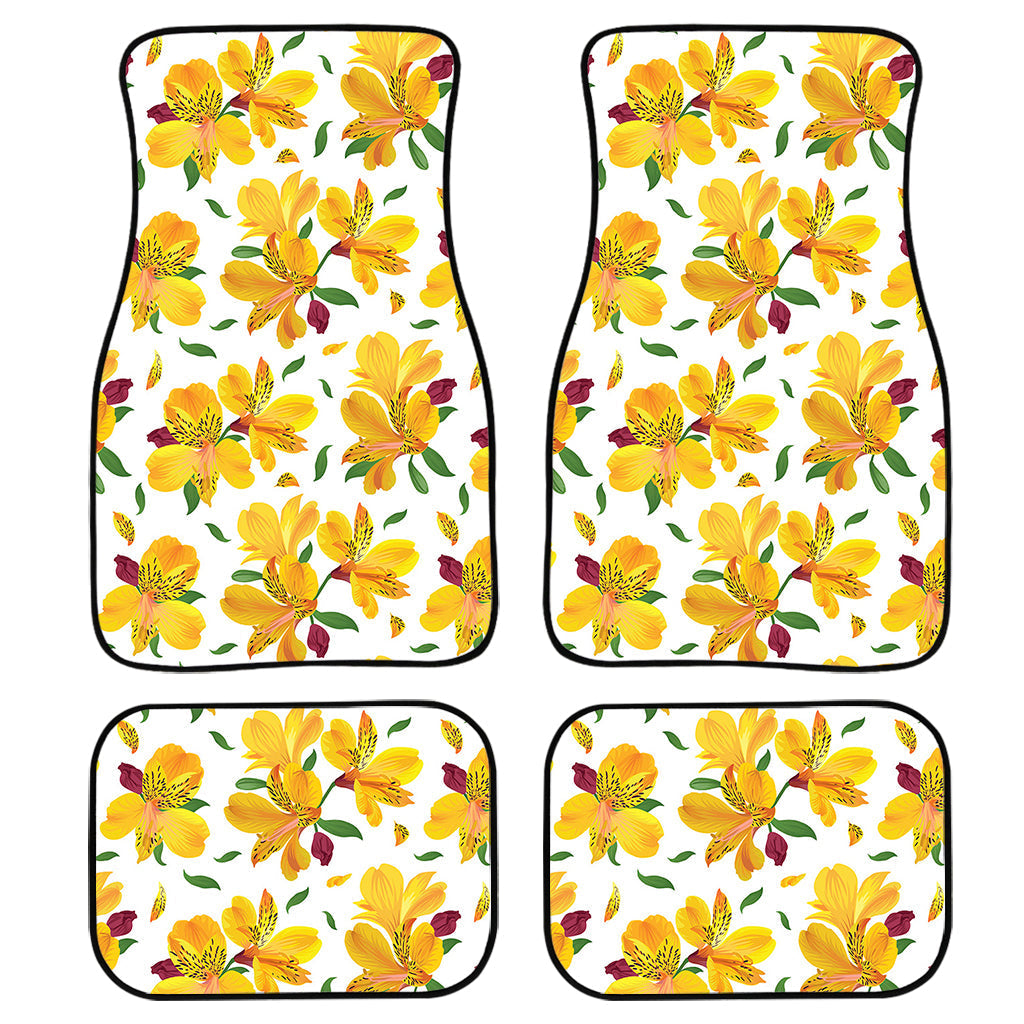 Yellow Alstroemeria Pattern Print Front And Back Car Floor Mats/ Front Car Mat