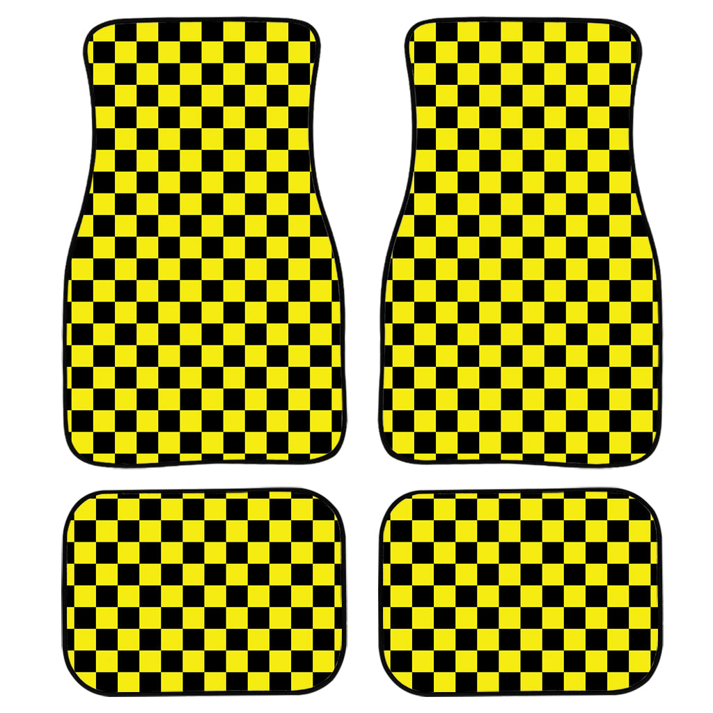 Yellow And Black Checkered Pattern Print Front And Back Car Floor Mats/ Front Car Mat