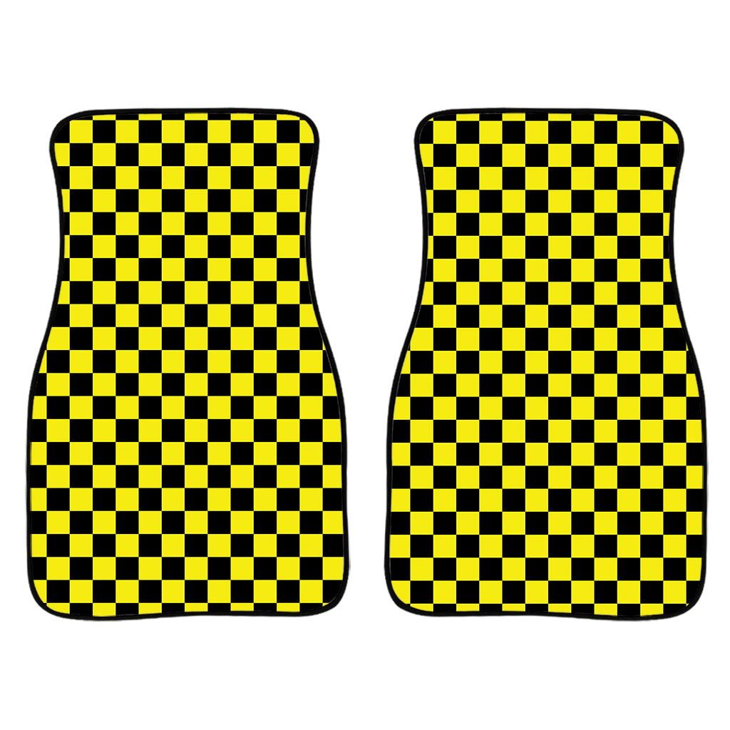 Yellow And Black Checkered Pattern Print Front And Back Car Floor Mats/ Front Car Mat