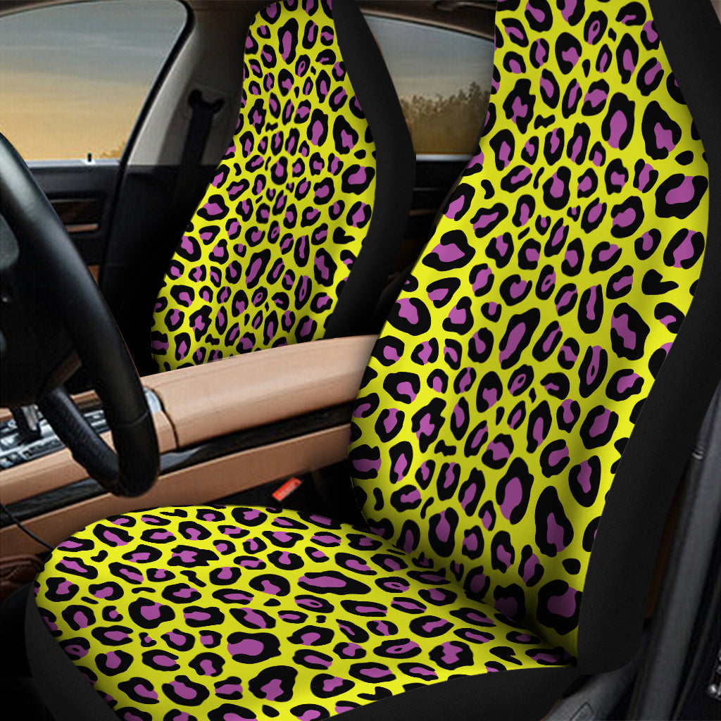 Yellow And Purple Leopard Pattern Print Universal Fit Car Seat Covers