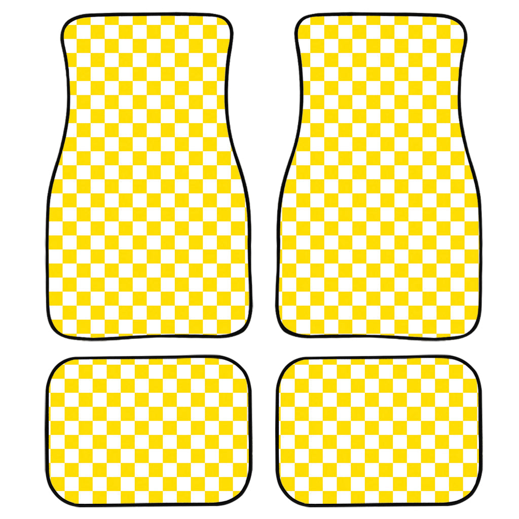 Yellow And White Checkered Pattern Print Front And Back Car Floor Mats/ Front Car Mat