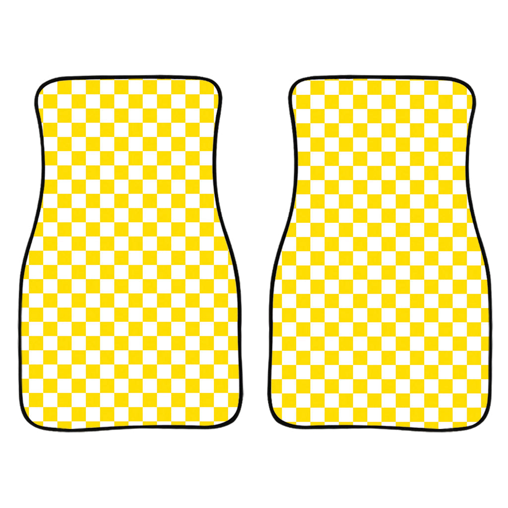 Yellow And White Checkered Pattern Print Front And Back Car Floor Mats/ Front Car Mat