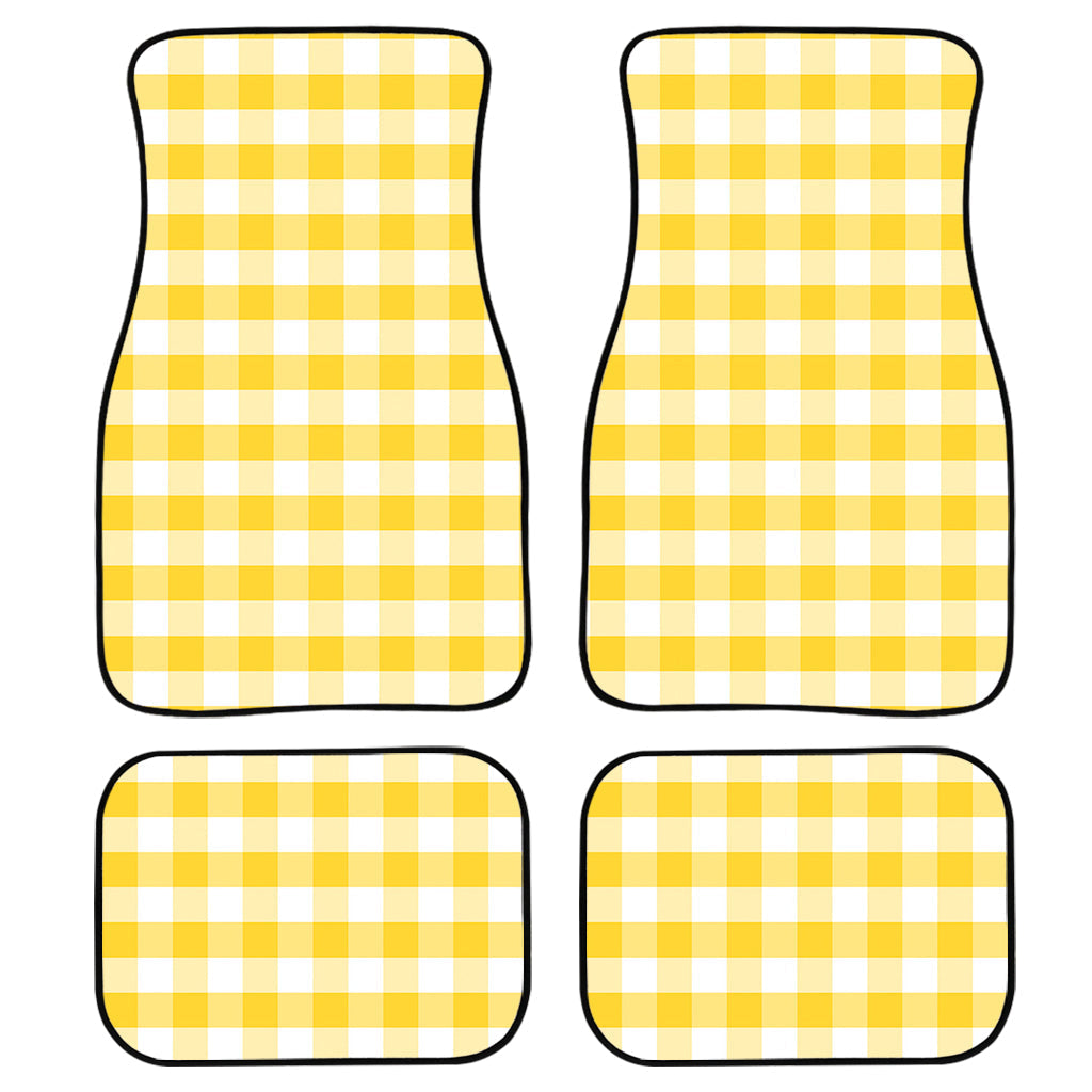 Yellow And White Gingham Pattern Print Front And Back Car Floor Mats/ Front Car Mat