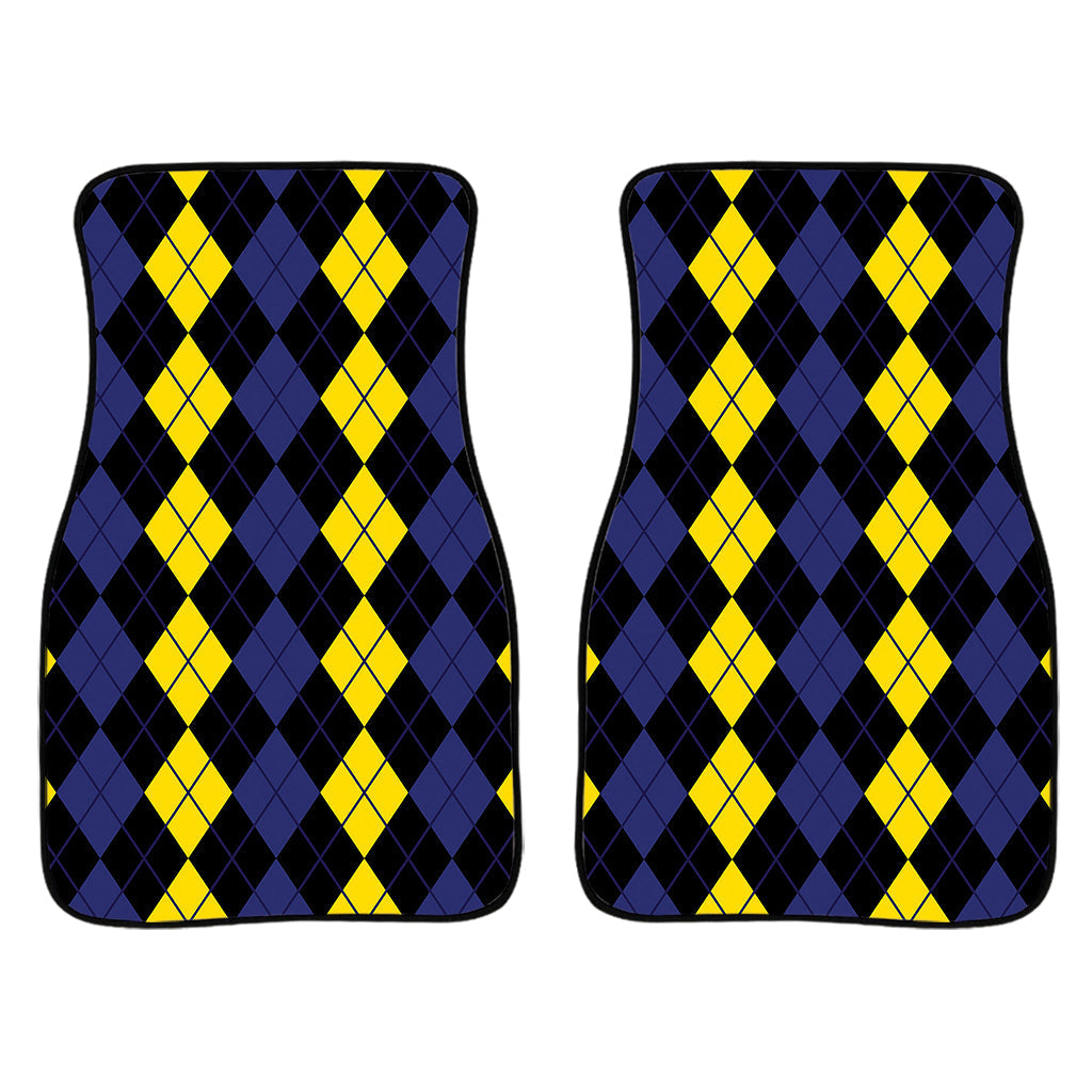 Yellow Black And Blue Argyle Print Front And Back Car Floor Mats/ Front Car Mat
