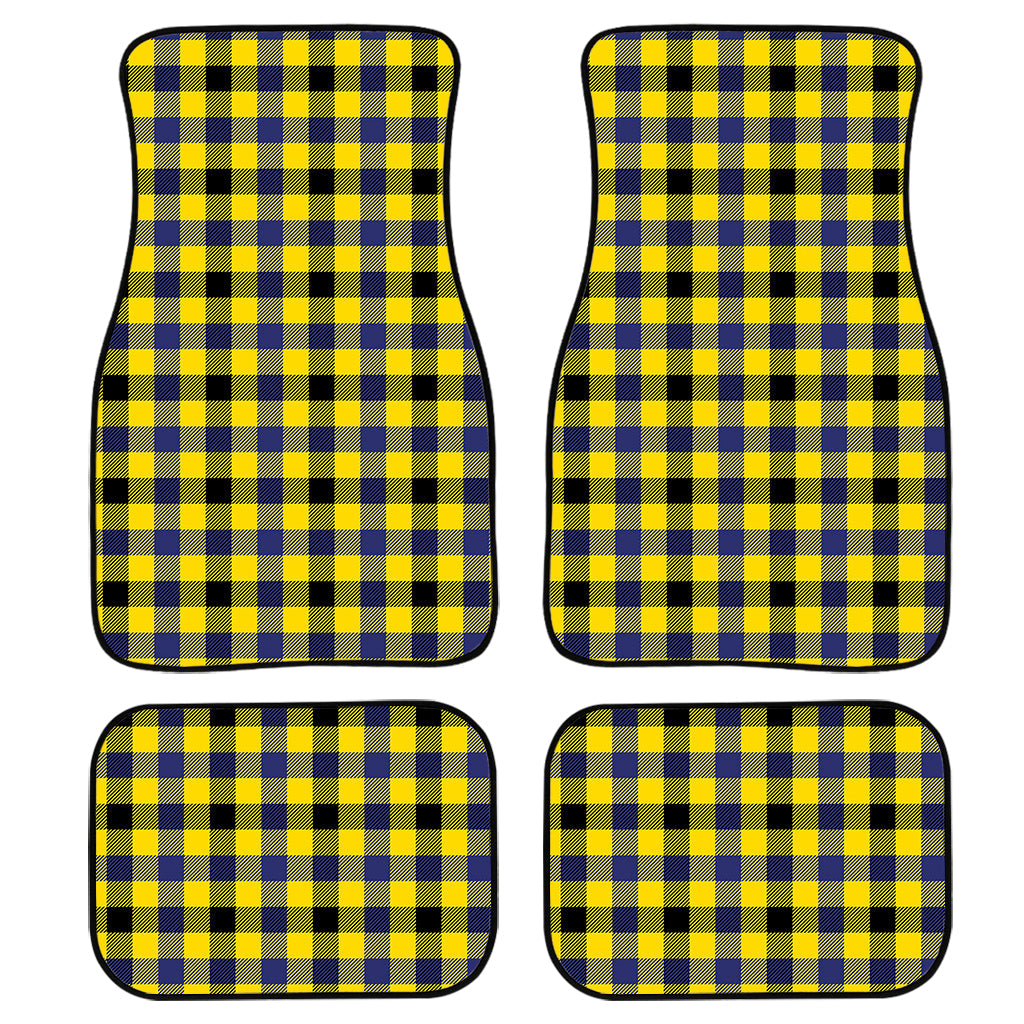 Yellow Black And Navy Plaid Print Front And Back Car Floor Mats/ Front Car Mat