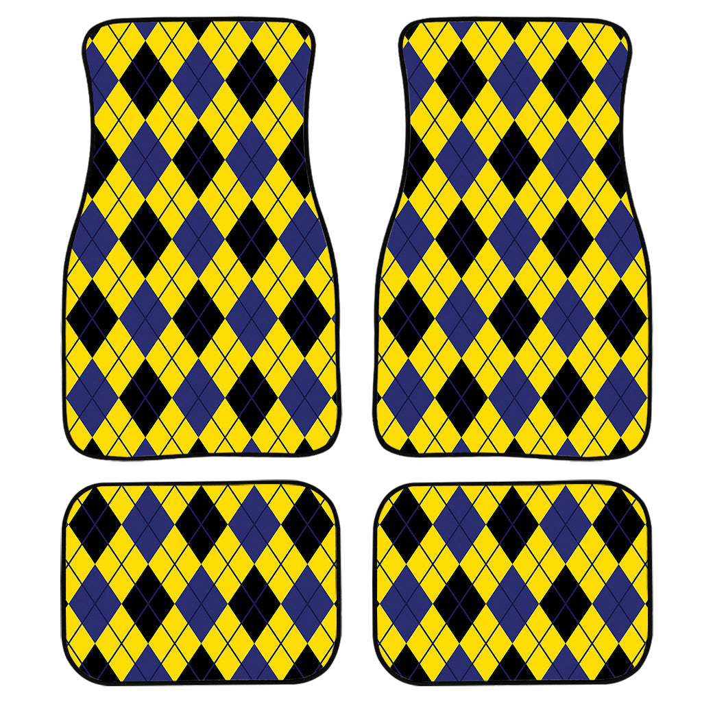 Yellow Blue And Black Argyle Print Front And Back Car Floor Mats/ Front Car Mat