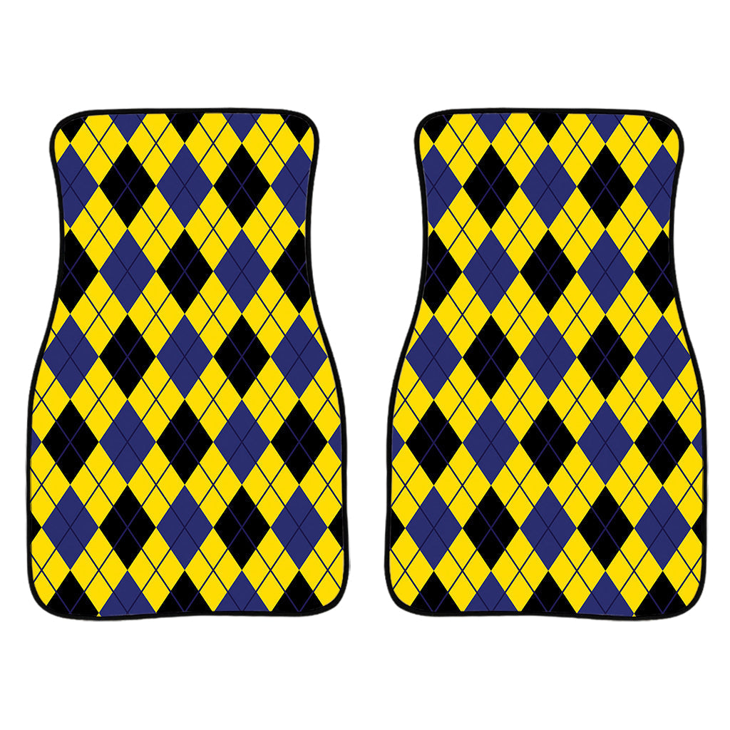 Yellow Blue And Black Argyle Print Front And Back Car Floor Mats/ Front Car Mat