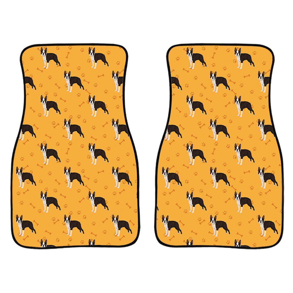 Yellow Boston Terrier Pattern Print Front And Back Car Floor Mats/ Front Car Mat