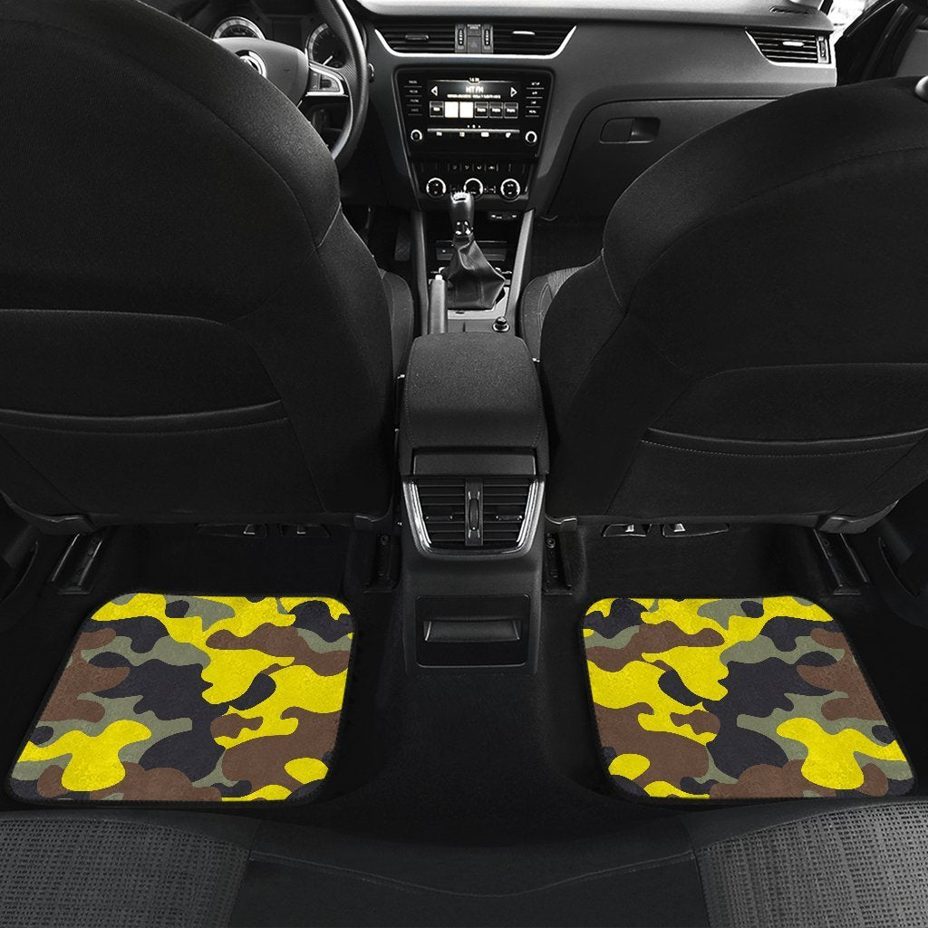 Yellow Brown And Black Camouflage Print Front And Back Car Floor Mats/ Front Car Mat