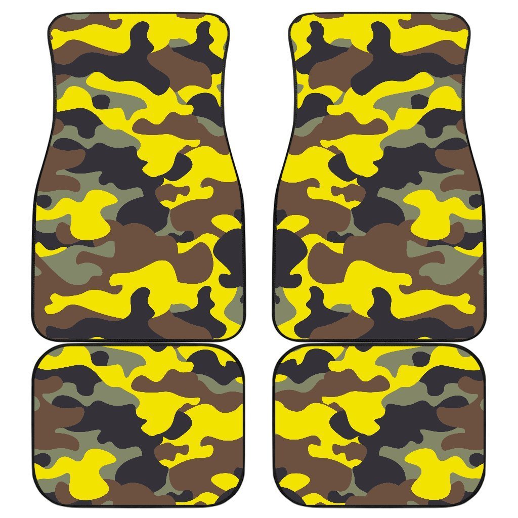 Yellow Brown And Black Camouflage Print Front And Back Car Floor Mats/ Front Car Mat
