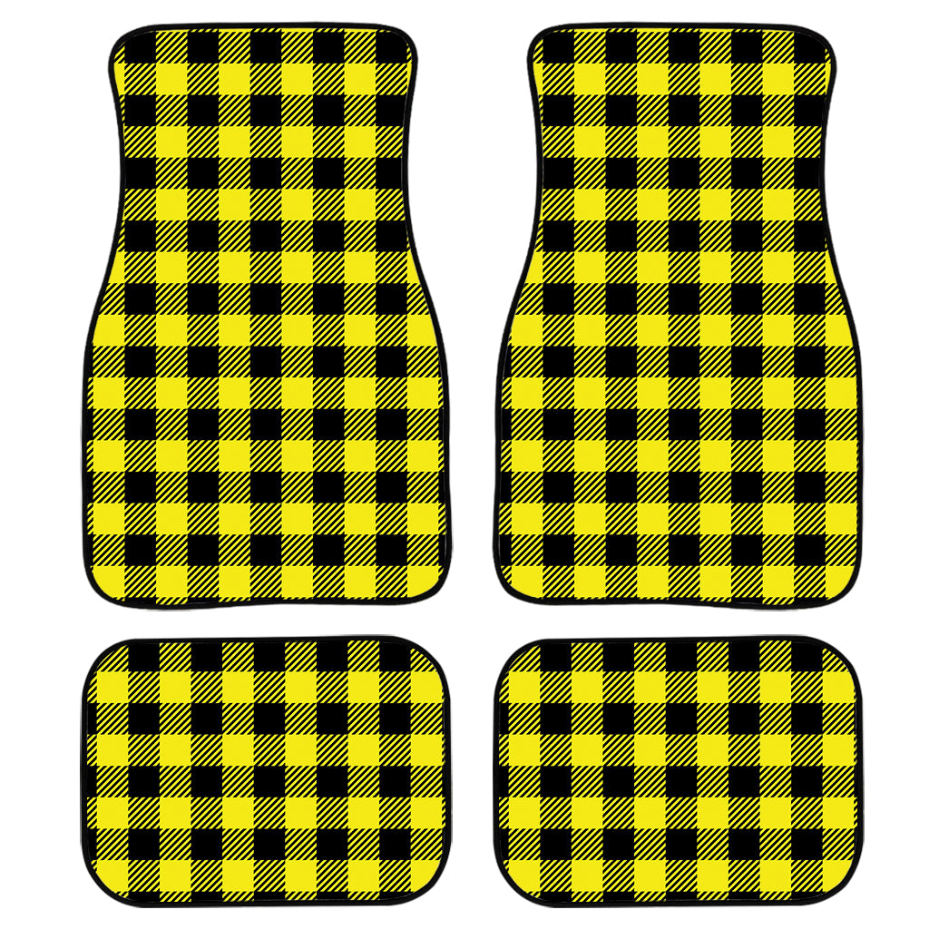 Yellow Buffalo Plaid Print Front And Back Car Floor Mats/ Front Car Mat