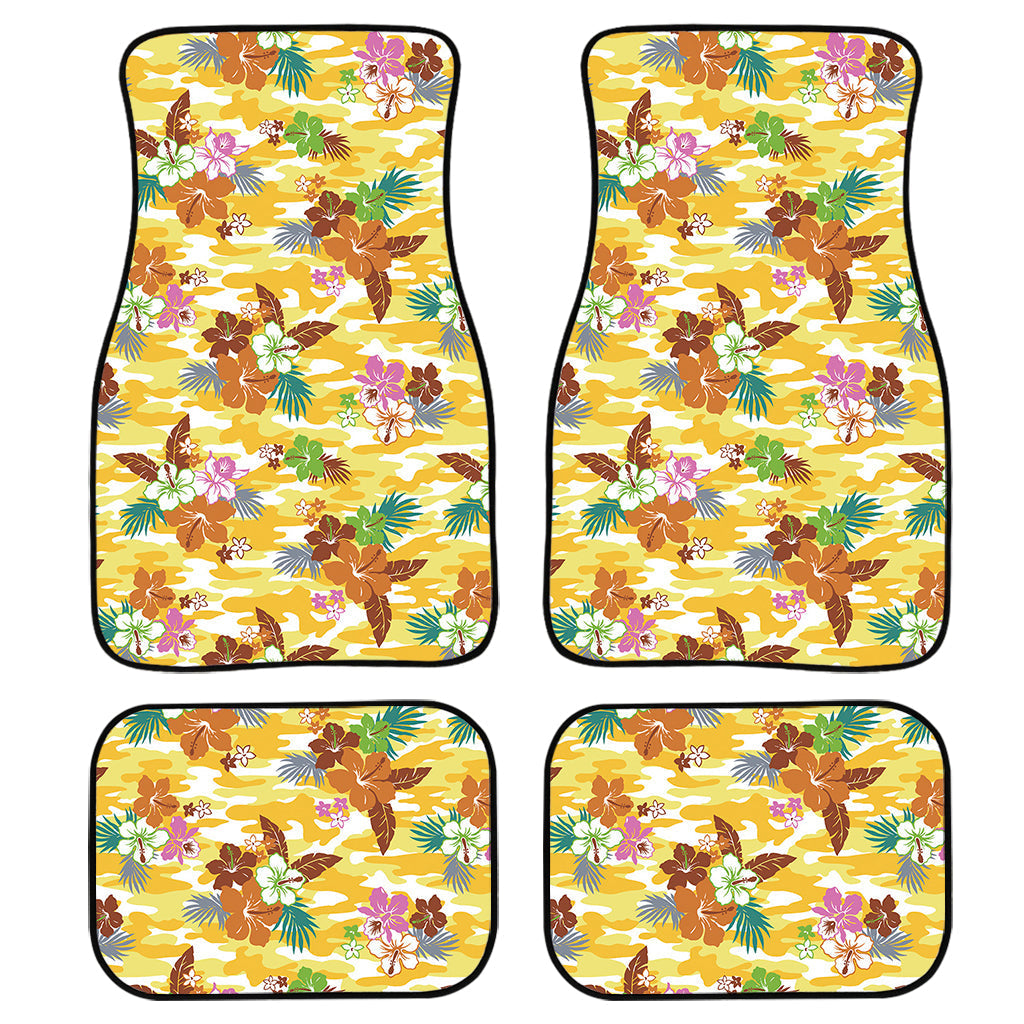 Yellow Camo And Hibiscus Flower Print Front And Back Car Floor Mats/ Front Car Mat