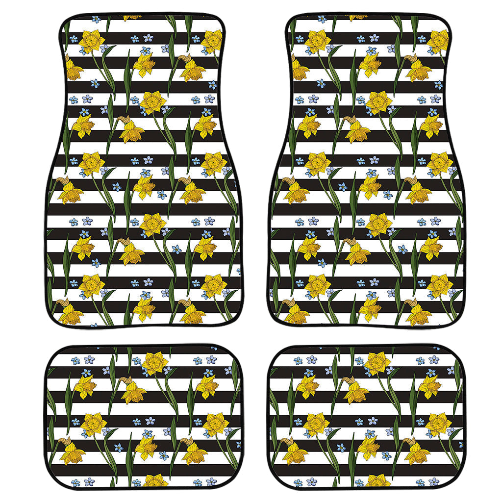 Yellow Daffodil Striped Pattern Print Front And Back Car Floor Mats/ Front Car Mat