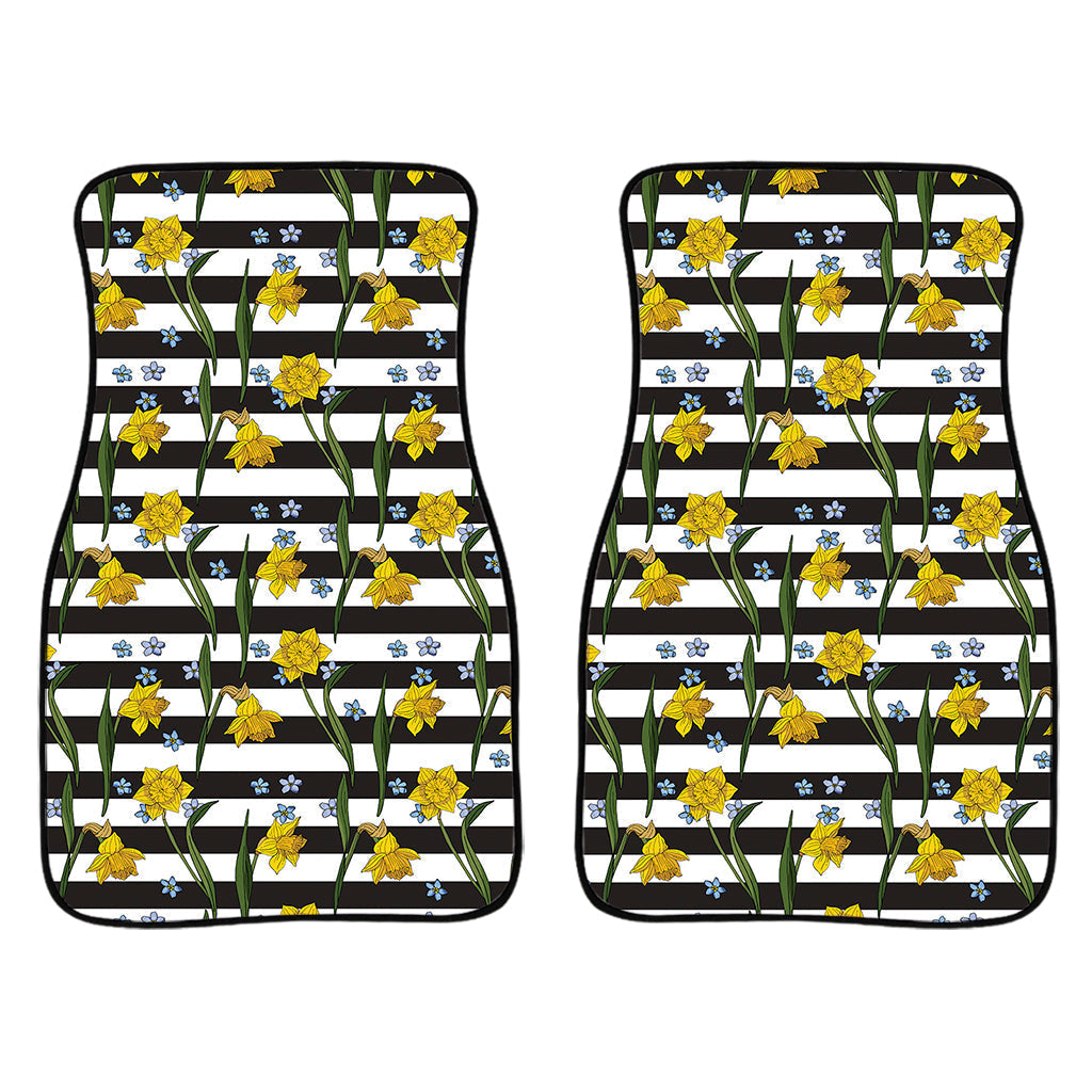 Yellow Daffodil Striped Pattern Print Front And Back Car Floor Mats/ Front Car Mat