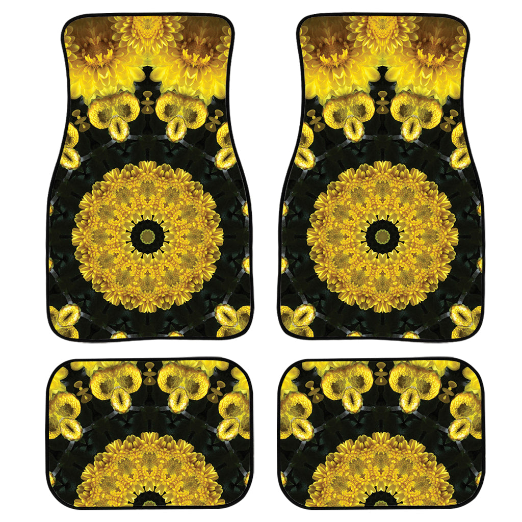 Yellow Flower Kaleidoscope Print Front And Back Car Floor Mats/ Front Car Mat