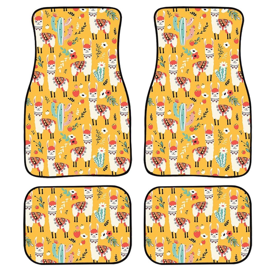 Yellow Llama Pattern Print Front And Back Car Floor Mats/ Front Car Mat