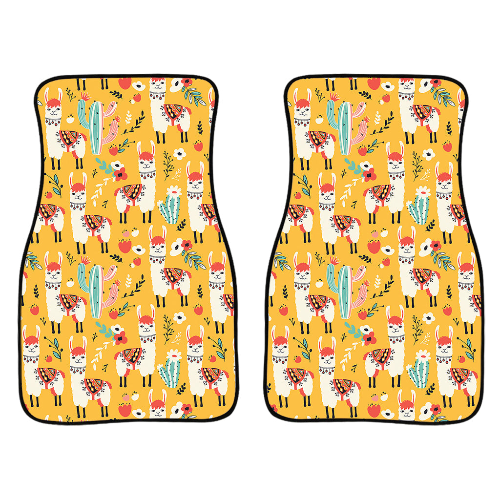Yellow Llama Pattern Print Front And Back Car Floor Mats/ Front Car Mat