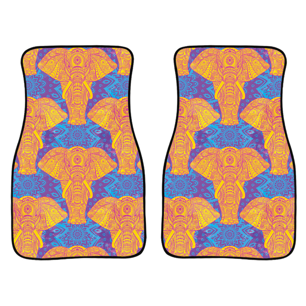Yellow Mandala Elephant Pattern Print Front And Back Car Floor Mats/ Front Car Mat