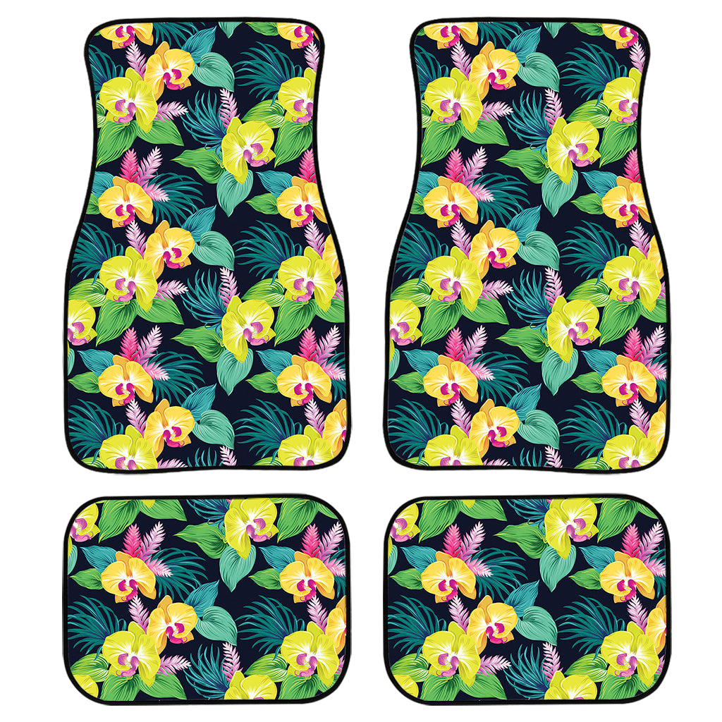 Yellow Orchid Pattern Print Front And Back Car Floor Mats/ Front Car Mat
