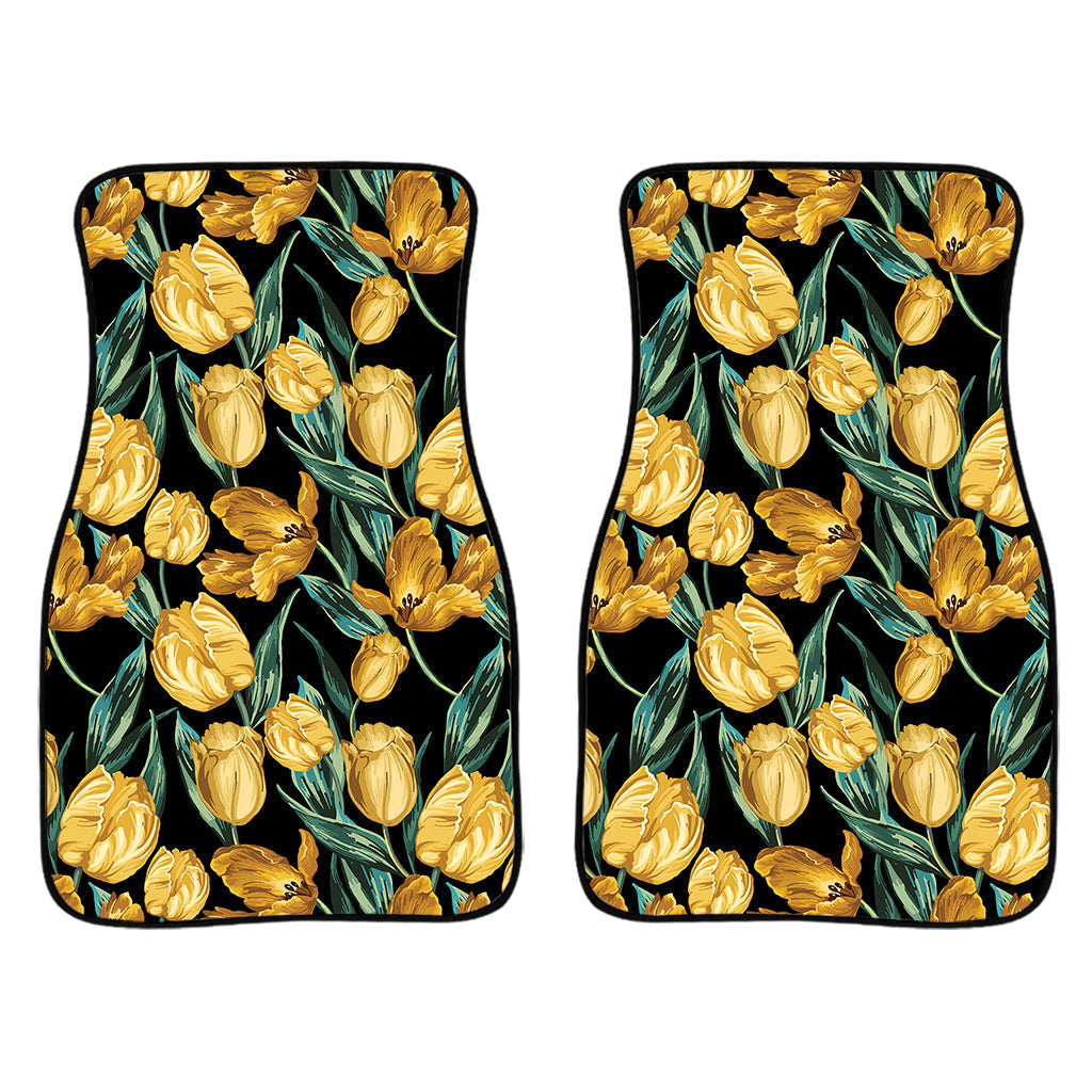 Yellow Tulip Floral Pattern Print Front And Back Car Floor Mats/ Front Car Mat