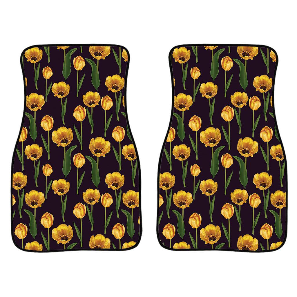 Yellow Tulip Flower Pattern Print Front And Back Car Floor Mats/ Front Car Mat