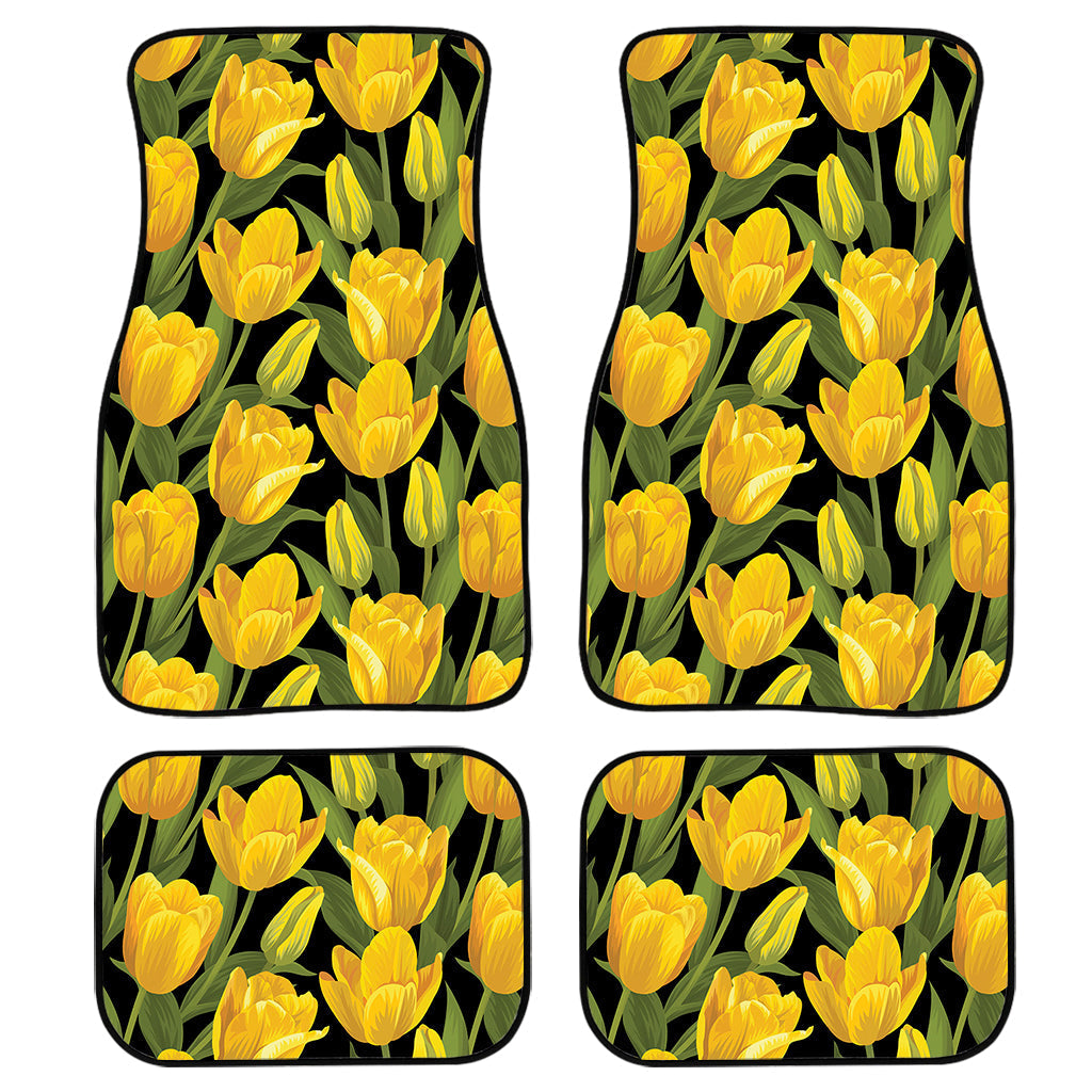 Yellow Tulip Pattern Print Front And Back Car Floor Mats/ Front Car Mat