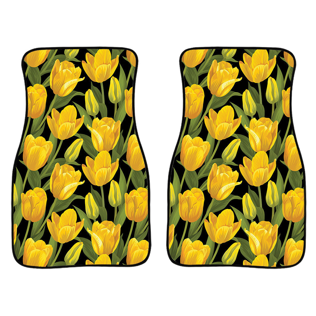 Yellow Tulip Pattern Print Front And Back Car Floor Mats/ Front Car Mat