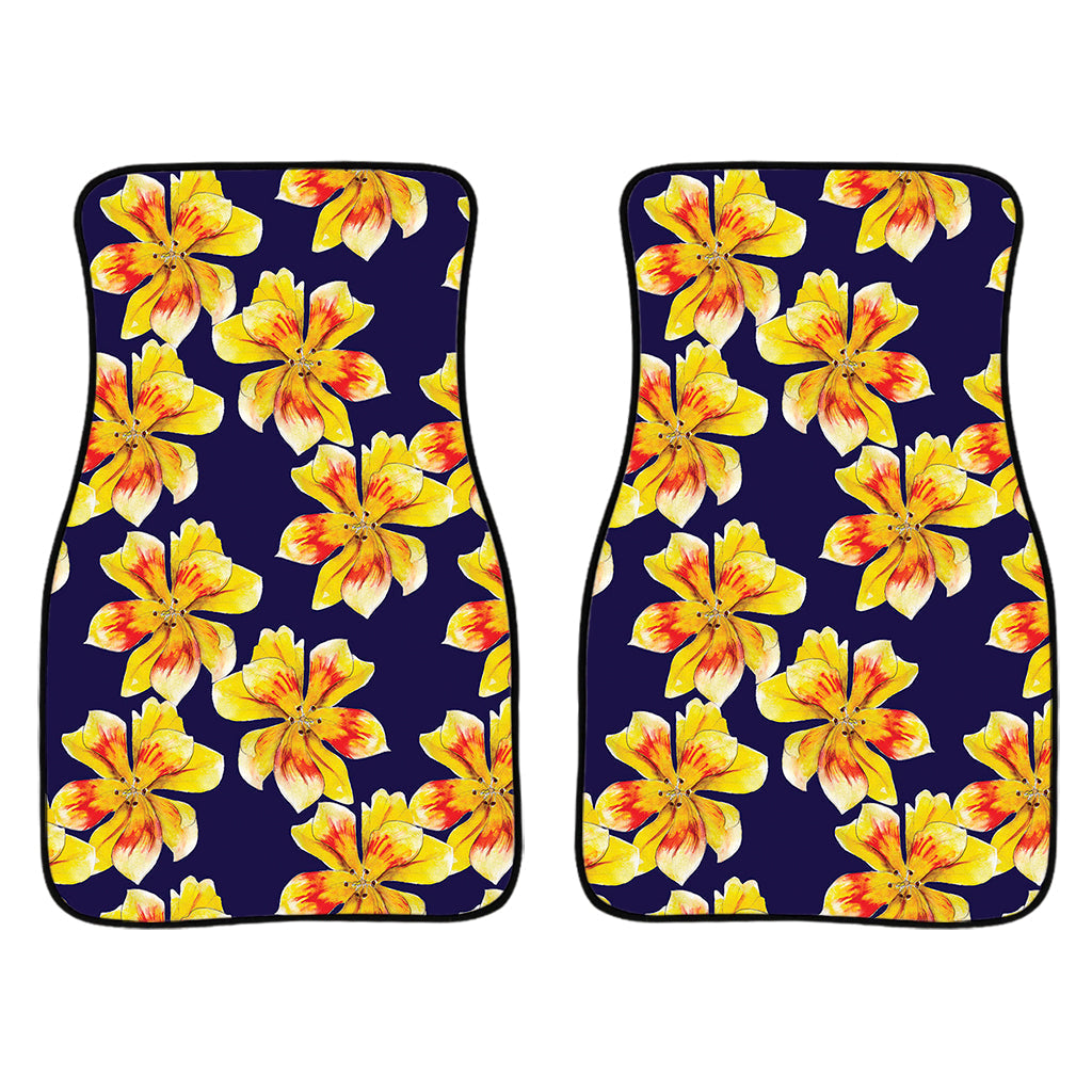 Yellow Watercolor Lily Pattern Print Front And Back Car Floor Mats/ Front Car Mat
