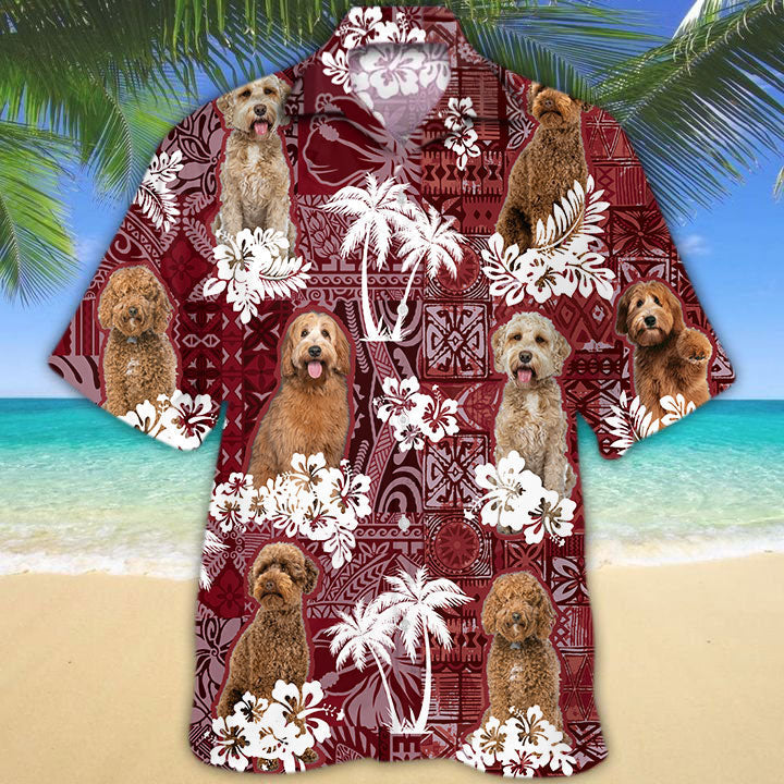 Labradoodle Hawaiian Shirt/ Dog In Hawaii Shirt Red Tribal Pattern