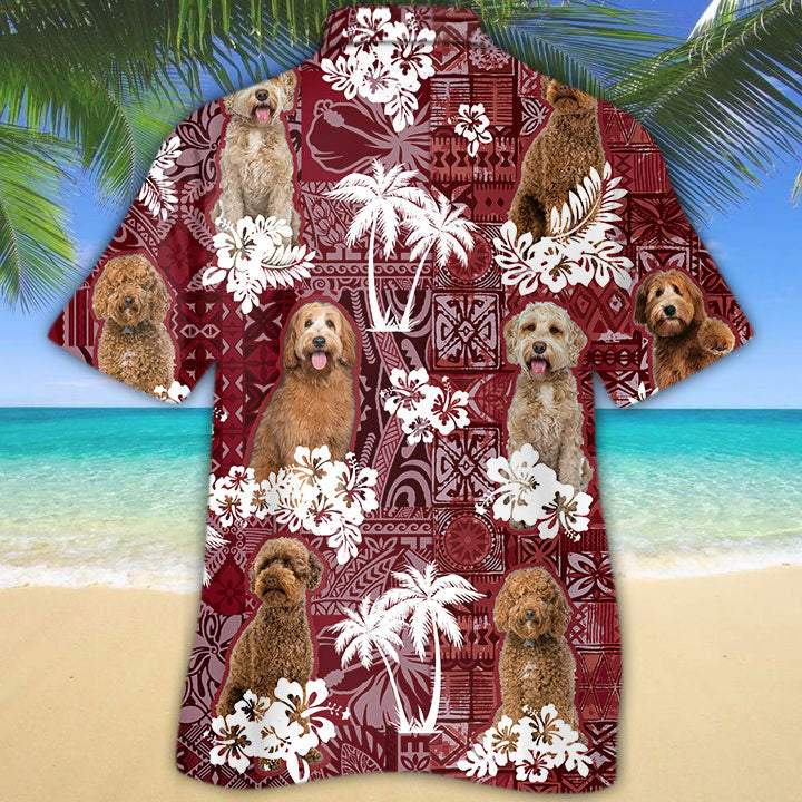 Labradoodle Hawaiian Shirt/ Dog In Hawaii Shirt Red Tribal Pattern