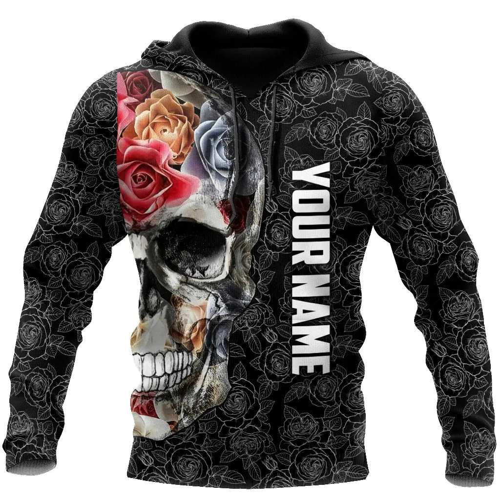 Customized Name 3D All Over Print Flower Skull On Hoodie/ Sublimation Floral Skull Pattern On Hoodies