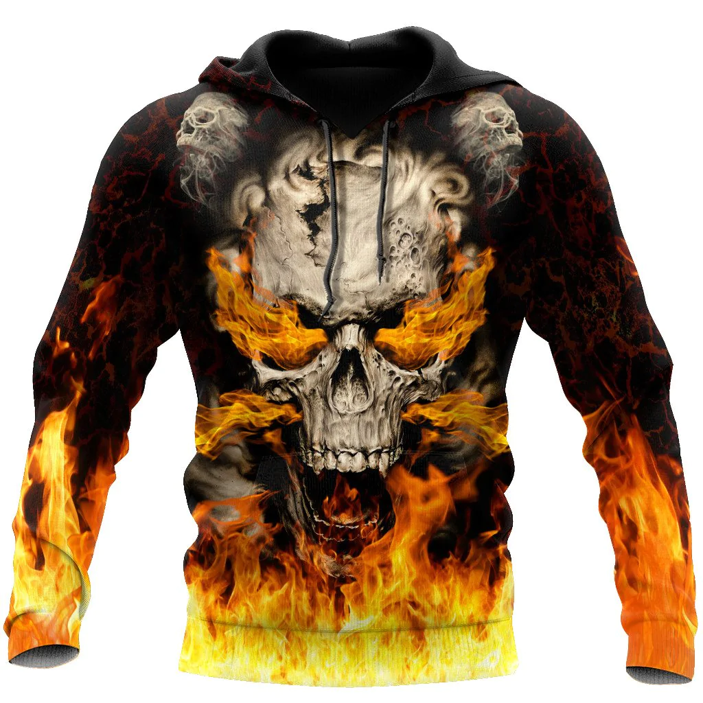 Skulls On Fire Hoodie/ 3D All Over Print Fire With Skull Hoodie For Men And Women