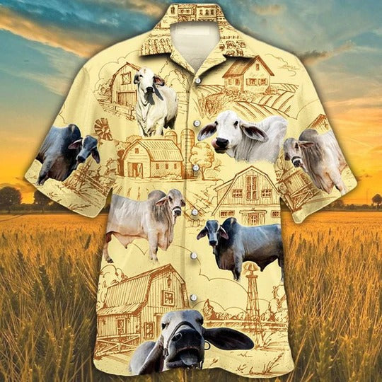 Brahman Cattle Lovers Farm Hawaiian Shirt/ Unisex Print Aloha Short Sleeve Casual Shirt