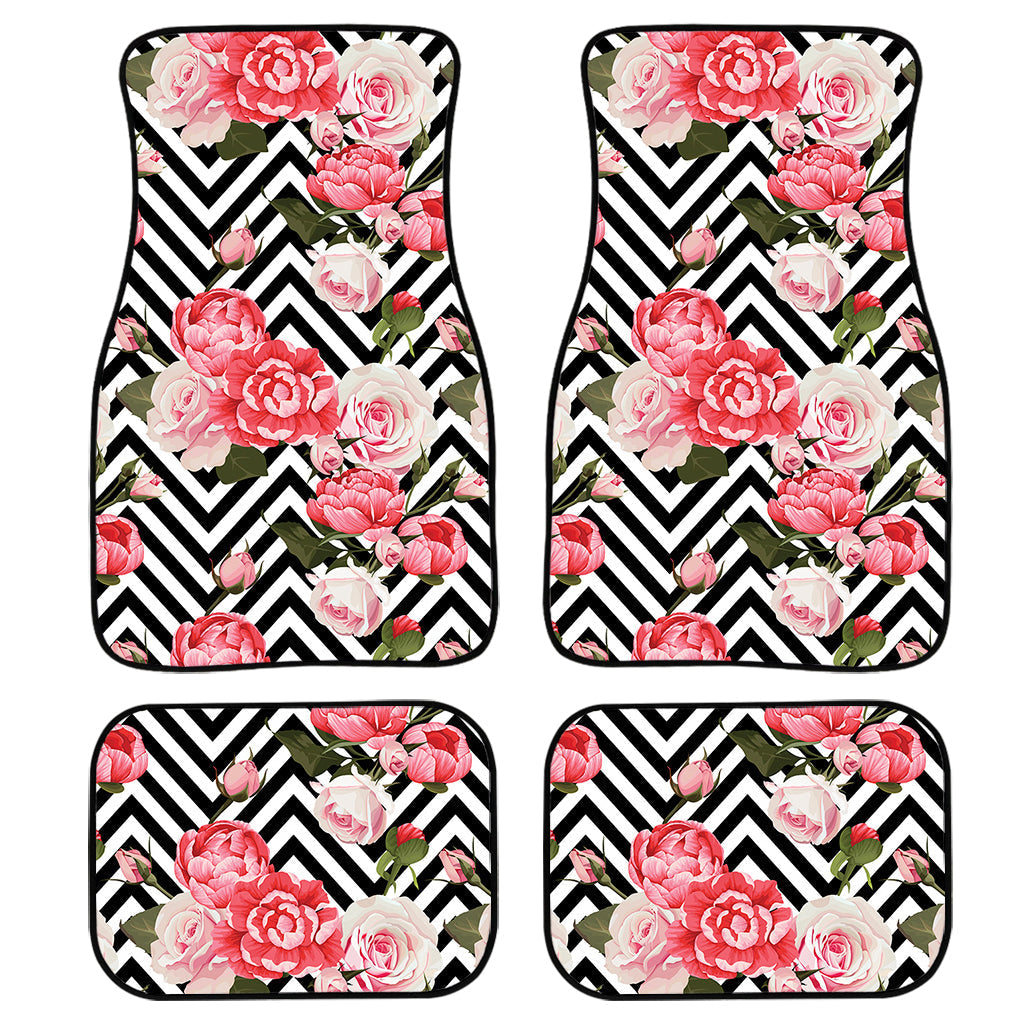 Zigzag Peony And Rose Pattern Print Front And Back Car Floor Mats/ Front Car Mat