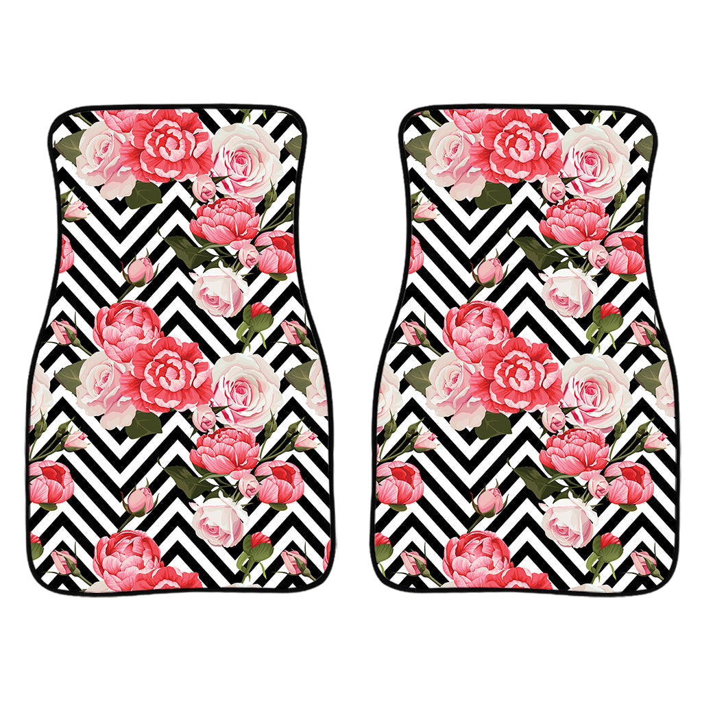 Zigzag Peony And Rose Pattern Print Front And Back Car Floor Mats/ Front Car Mat