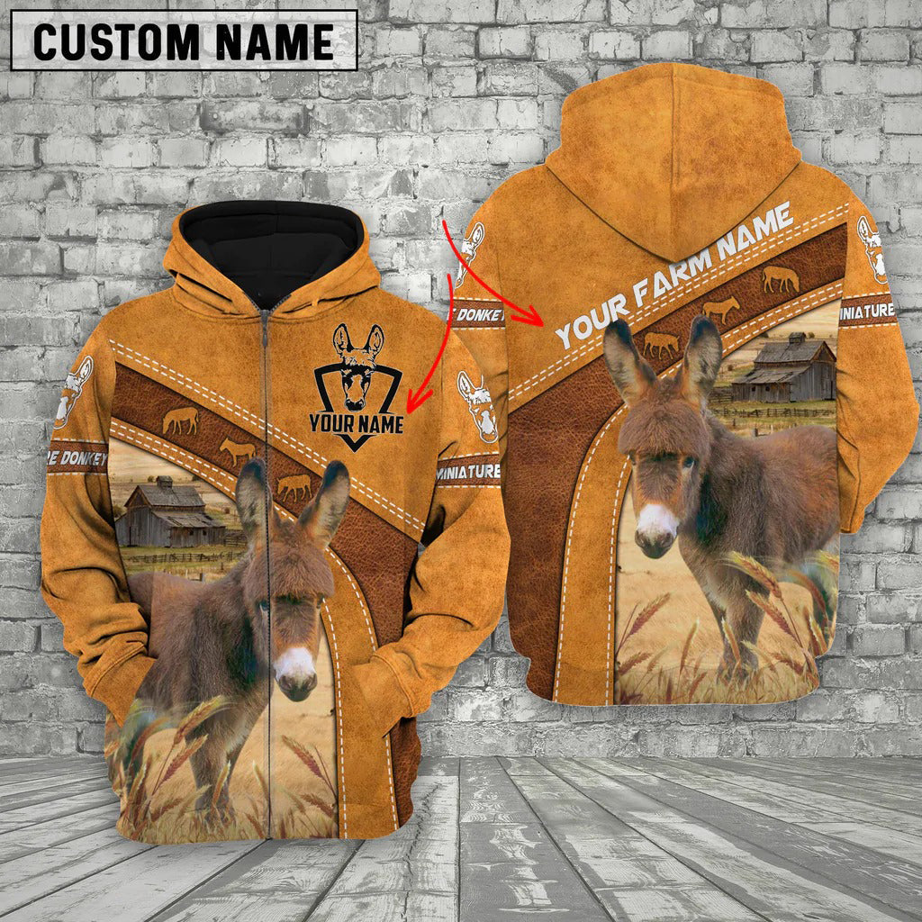 Custom Name 3D All Over Print Miniature Donkey Hoodie Brown Leather Pattern