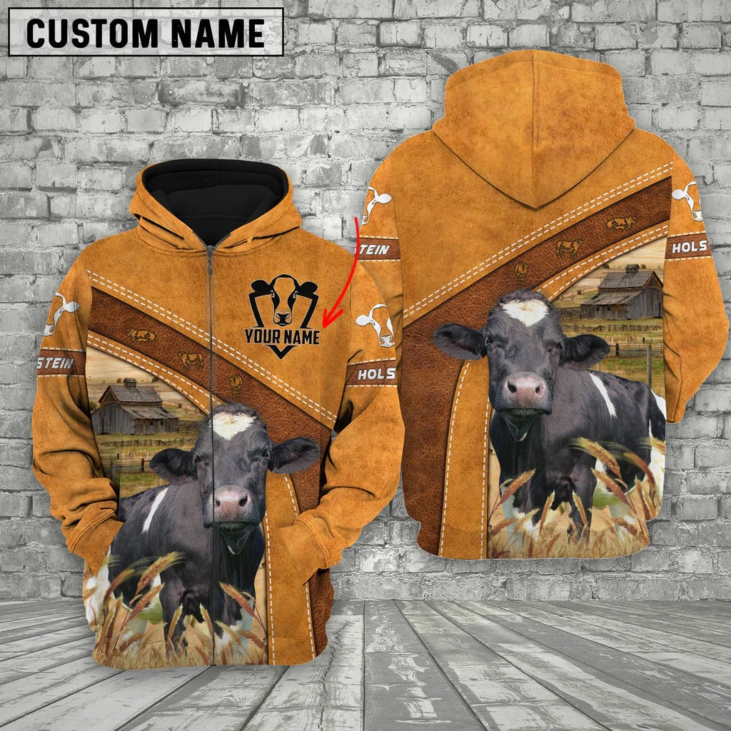 Personalized 3D All Over Print Holstein Cattle Zip Hoodie For Her Him/ Farm Hoodie For Cow Lover