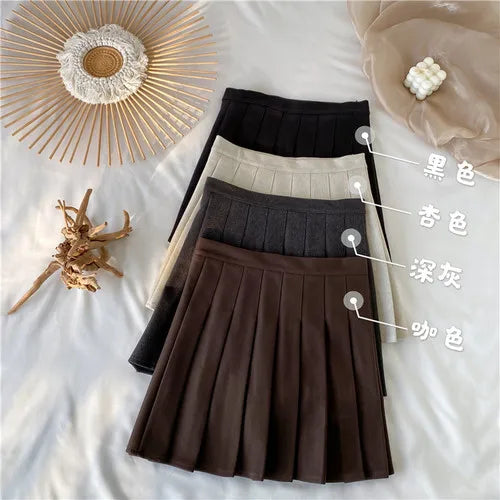 Plaid Pleated Skirt Woolen Skirt Autumn and Winter Korean Version of The Thick High Waist Thin Anti-dazzle A-line Pleated Skirt