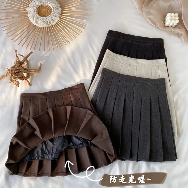 Plaid Pleated Skirt Woolen Skirt Autumn and Winter Korean Version of The Thick High Waist Thin Anti-dazzle A-line Pleated Skirt