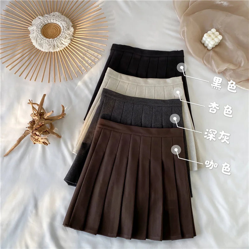 Plaid Pleated Skirt Woolen Skirt Autumn and Winter Korean Version of The Thick High Waist Thin Anti-dazzle A-line Pleated Skirt